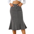 thumbnail image 1 of Falda vaquera casual de cintura alta con volantes y cola de pez para mujer Gris Negro XS, 1 of 6