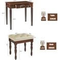 thumbnail image 2 of Solid Wood Makeup Vanity Table Set, 31.5" Wide Dressing Vanity Table with 2 Drawers and Vanity  Stool Writing Desk with Solid Wood Legs & Button Tufted Cushioned Stool, Cherry&Beige, 2 of 6