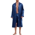 thumbnail image 5 of Bata de satén INSPIRE CHIC para hombres, pijama de manga larga, kimono, bata de baño, conjunto de ropa de dormir con pantalones cortos, color azul marino, 5 of 5