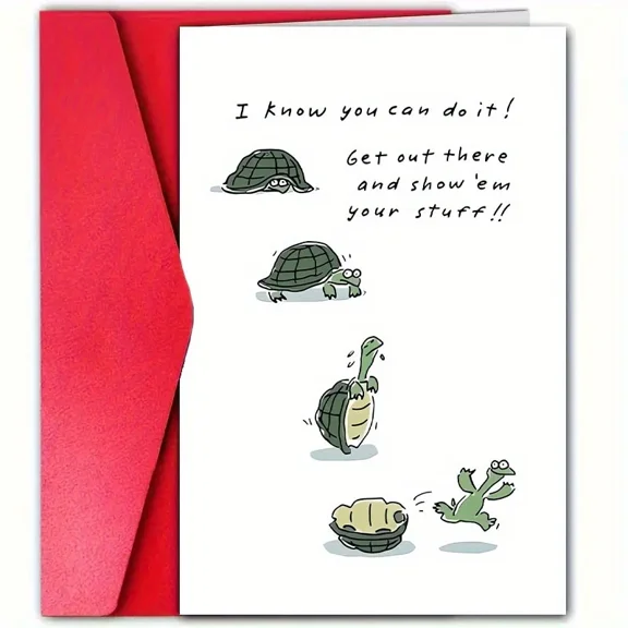 Encouragement Card for Friends – “I Know You Can Do It!” Design with Turtles – Envelope Included, Blank Inside – Perfect Motivational Gift for Any Occasion