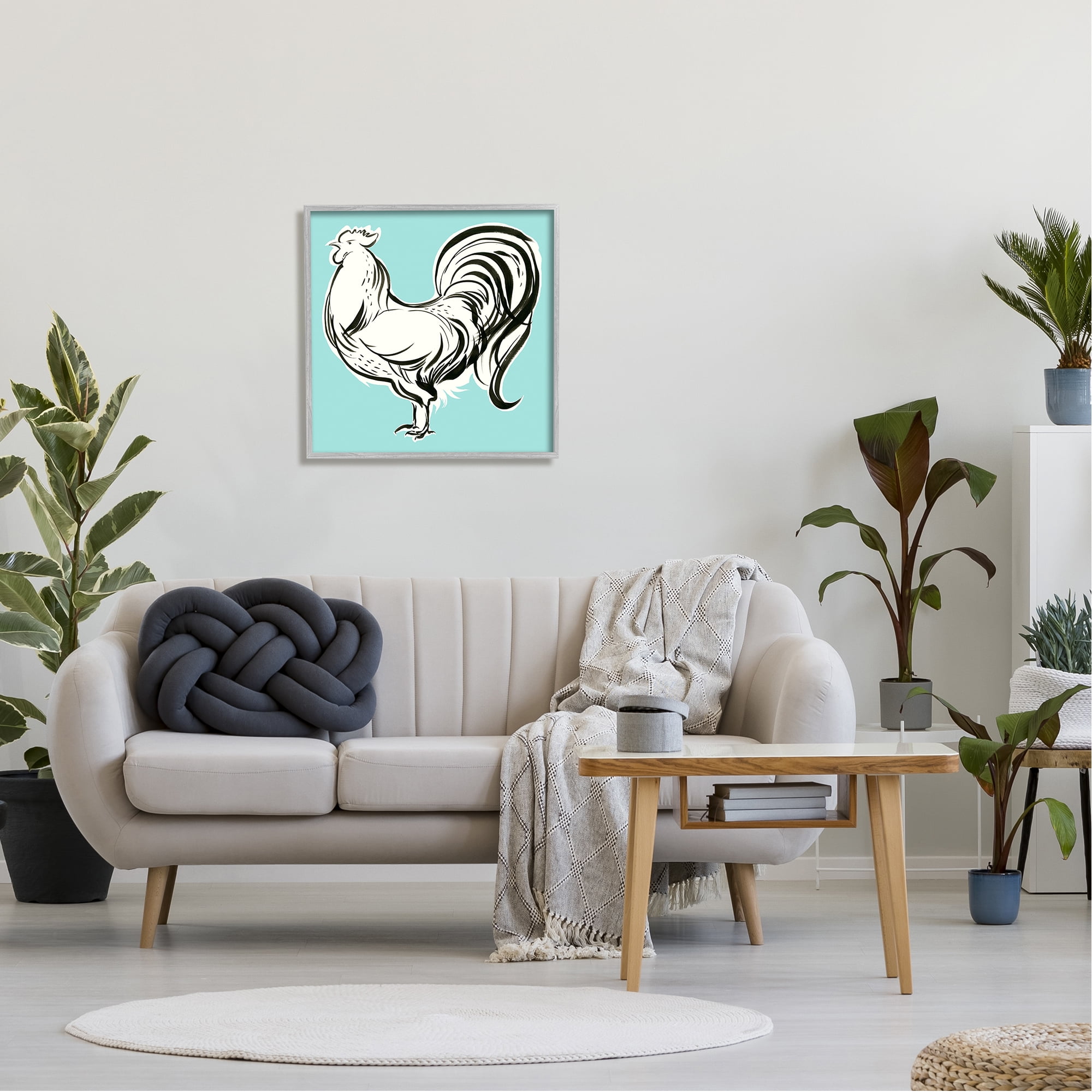 Stupell Industries Modern Rooster Drawing Animals & Insects Painting Gray Framed Art Print Wall Art, 24 x 24