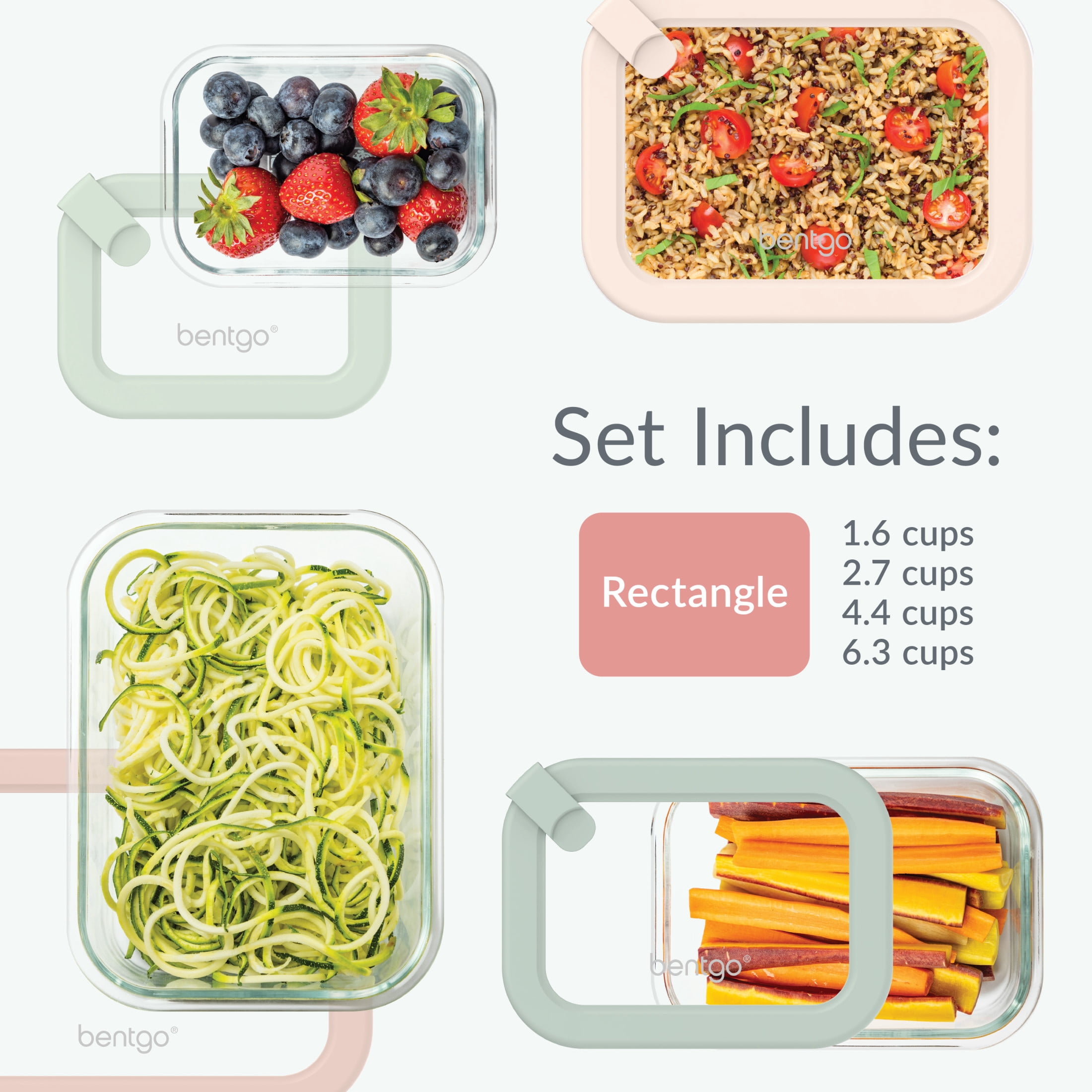 Bentgo Signature Leak-Proof Glass Food Storage - 8-Piece Set, 1-Compartment Plastic-Free Containers with Airtight Glass Lids, BPA-Free, Microwave, Freezer, Oven & Dishwasher Safe (Desert Sage)