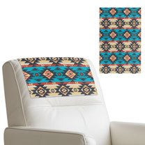 COEQINE Headrest Cover for Recliner, PU Leather Recliner Headrest Protector with Adhesive Backed Hook and Loop Fasteners for Living Room Home Decor, 17x27 Inch, American Tribal Blue Yellow, Set of 3