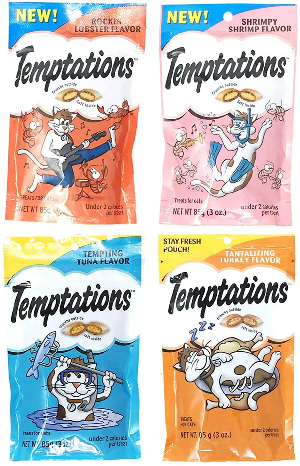 Temptations Cat Treats Variety Pack Bundle of 4 Flavor Pouches (Rockin