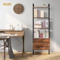 thumbnail image 6 of Wall Mounted Ladder Shelf with Drawers, 4 Tier Ladder Bookshelf with Metal Frame and Wood Shelf, Vintage Learning Bookcase for Living Room, Bedroom, Office (23.6"W x 11.8"D x 70.8"H, Rustic Brown), 6 of 18