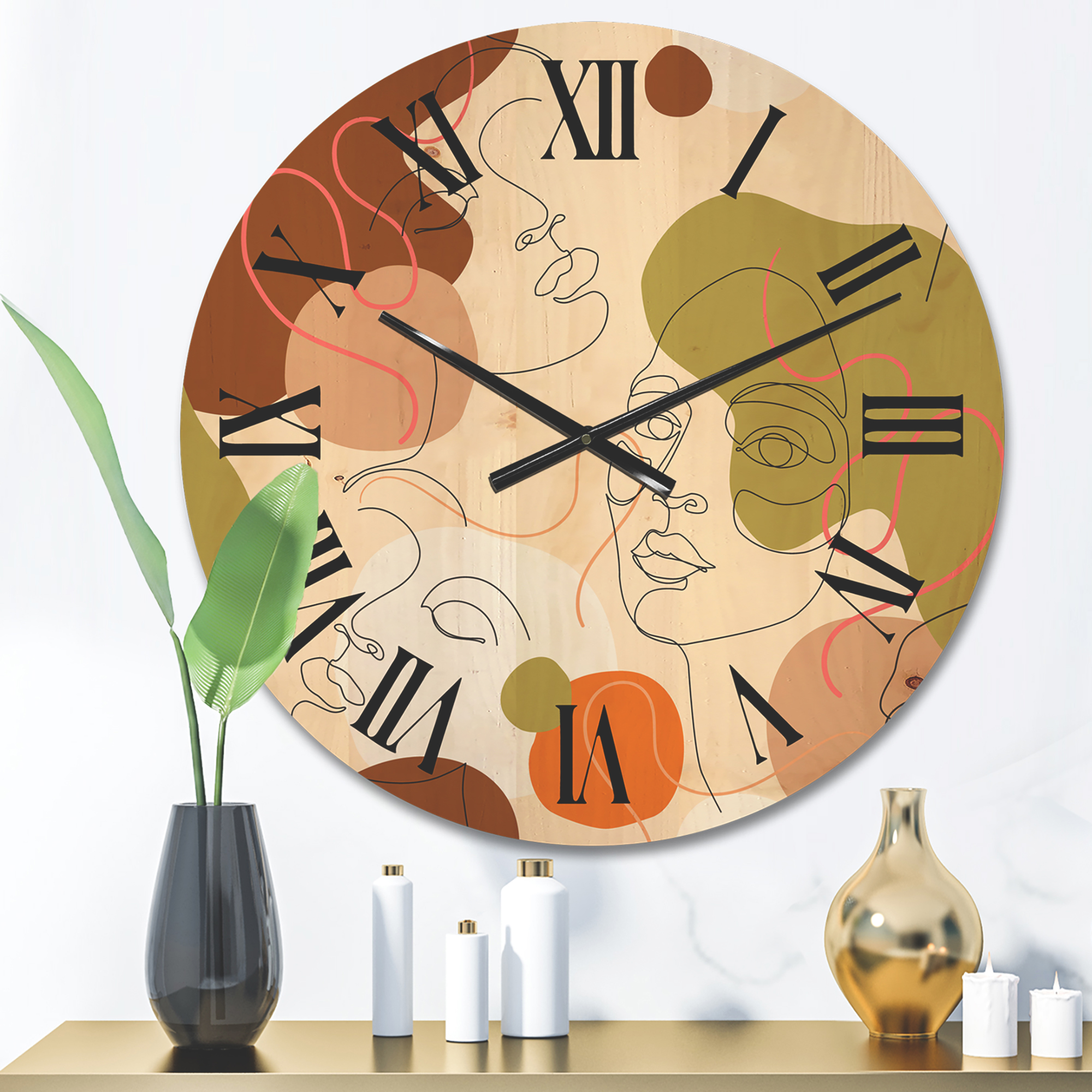 Designart 'One Line Portrait of Afro American Women VII' Modern Wood Wall Clock