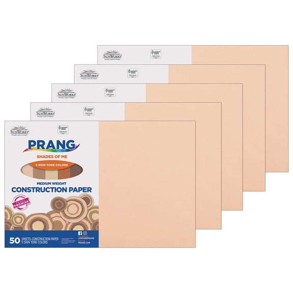 Prang Shades of Me Construction Paper, Medium Weight, 5 Assorted Skin Tone Colors, 12" x 18", 50 Sheets Per Pack, 5 Packs