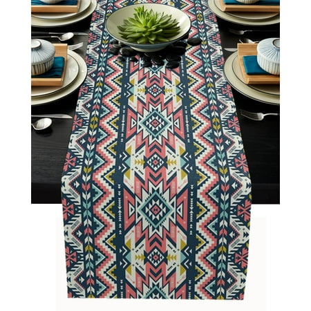 

Tribal Colored Geometric Figures Retro Modern Table Runners Cloth Party Wedding Decoration Table Runner Dining Table Cover -72x13 inches