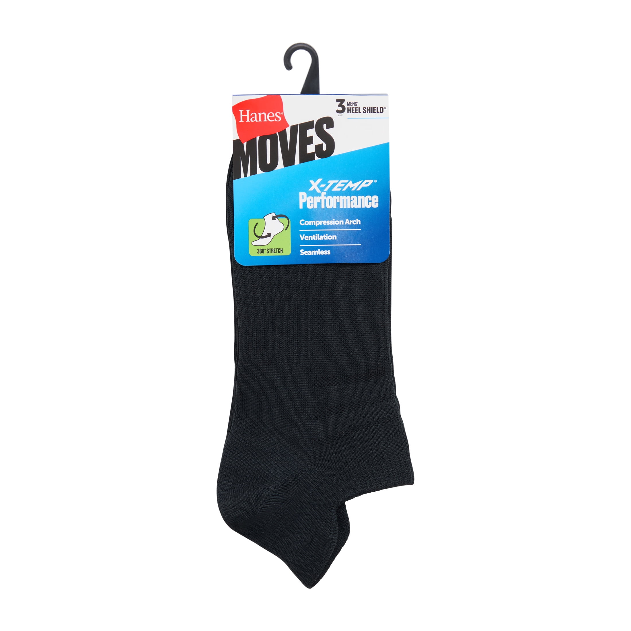Hanes Mens No-Show Socks Value Pack, 3-Pack, Moves X-Temp 360-Degree Stretch Socks with Heel Shield