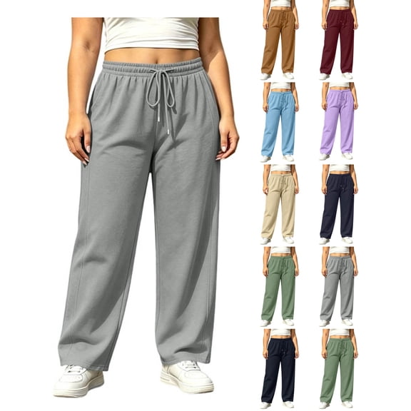 Outdoor Comfortable Casual Breathable Full Length Pants for Women Women Plus Size Solid Color Elastic Waist Pocket Drawstring Sports Pants Trousers Women's Chic Loose Fit Full Length Pants