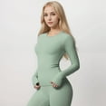 thumbnail image 4 of Women's Active Top with Crew Neckline Seamless Fitted Silhouette and Thumbhole Cuffs - Green, Medium, 4 of 7