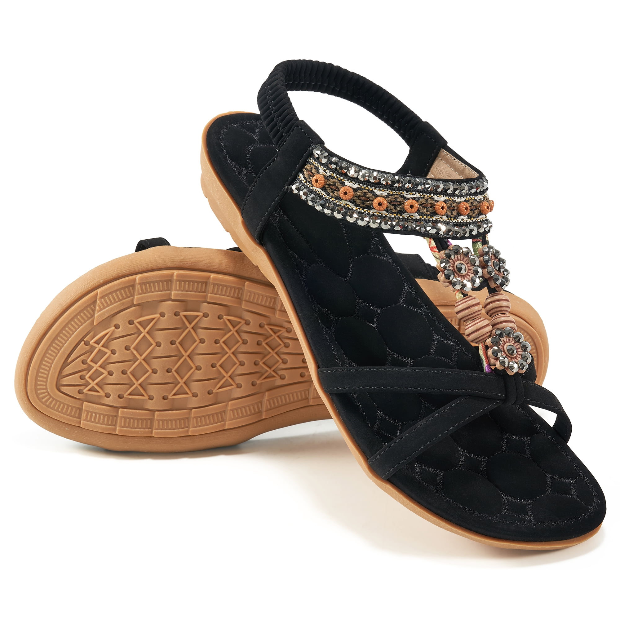 Aomigoct Women Summer Bohemian Flat Sandals Casual Beach Walking Shoes