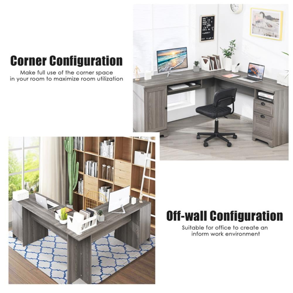 Demi Bonn 2-Drawer Home Office Desk with Steel Frame, Small Home Computer Desk Study Writing Table, Gray