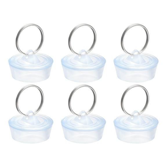 Uxcell Rubber Sink Plug, Clear Drain Stopper Fit 1-1/8" to 1-1/4" Drain with Hanging Ring for Bathtub Kitchen 6 Pack