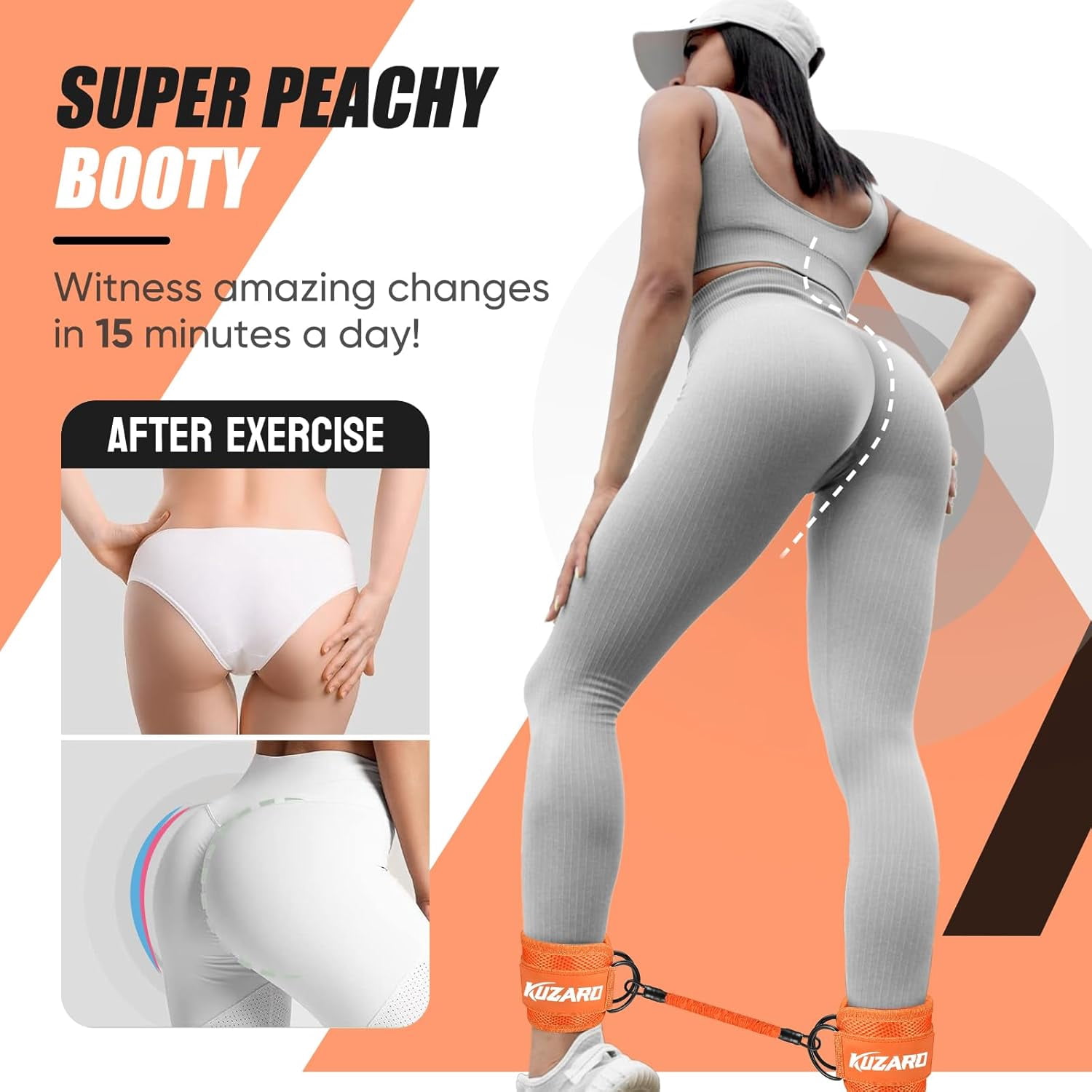 JJEAN-Ankle Resistance Bands with Cuffs, Ankle Weights Bands for Working Out, Women Leg and Glutes Workout Equipment, Exercise Bands for Kickbacks, Butt and Booty Trainer, Home Gym Fitness Equipment