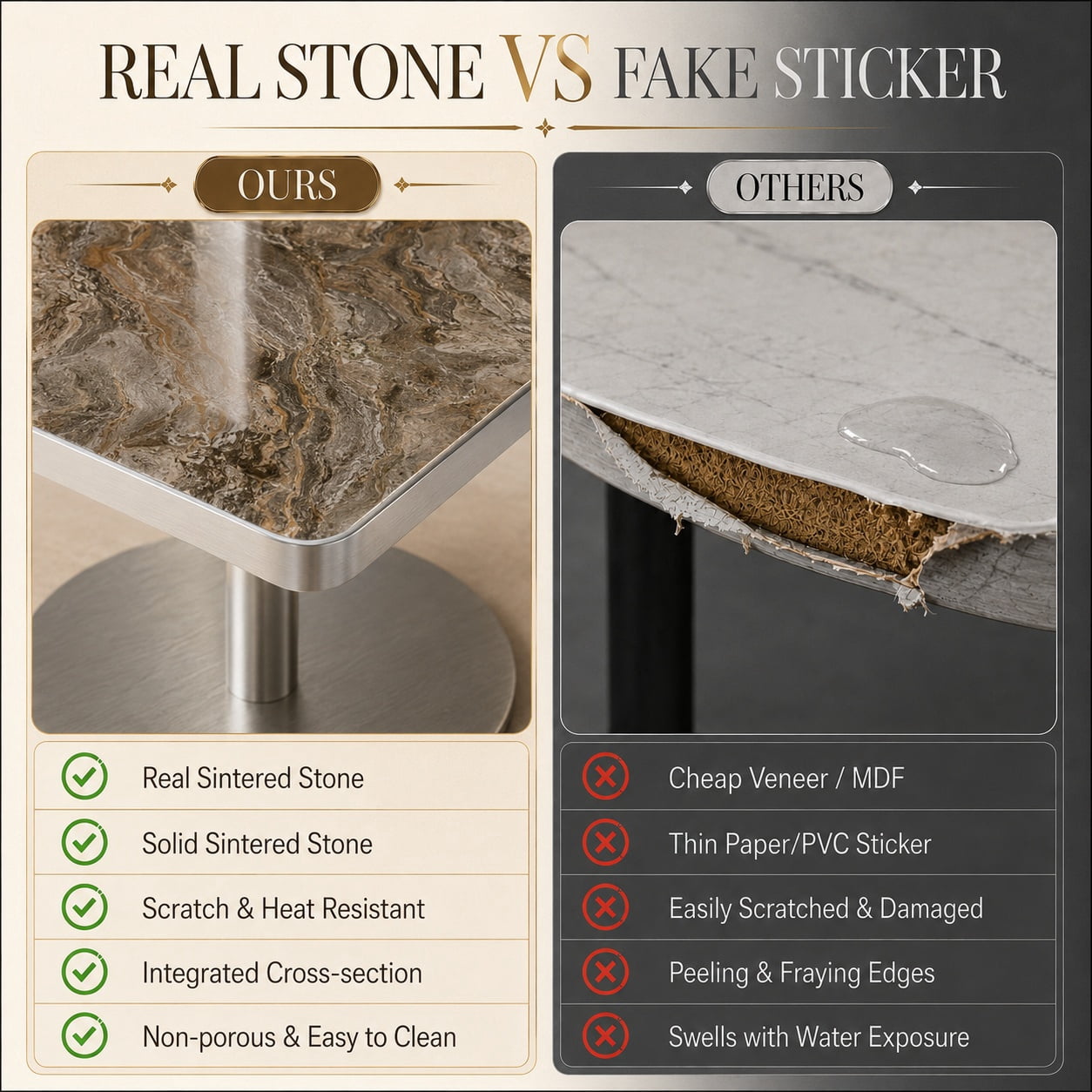 Aukfa 31.5" Square Dining Table for 2-4, Marble-Look Sintered Stone Top, Silver Pedestal Base, Small Spaces,Silver Gray Marble