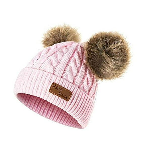 Women with Double Pom Pom, Winter Hats for Women Cold Weather Warm Knit Fleece Lined, Cute Cap Pink1 Free Size