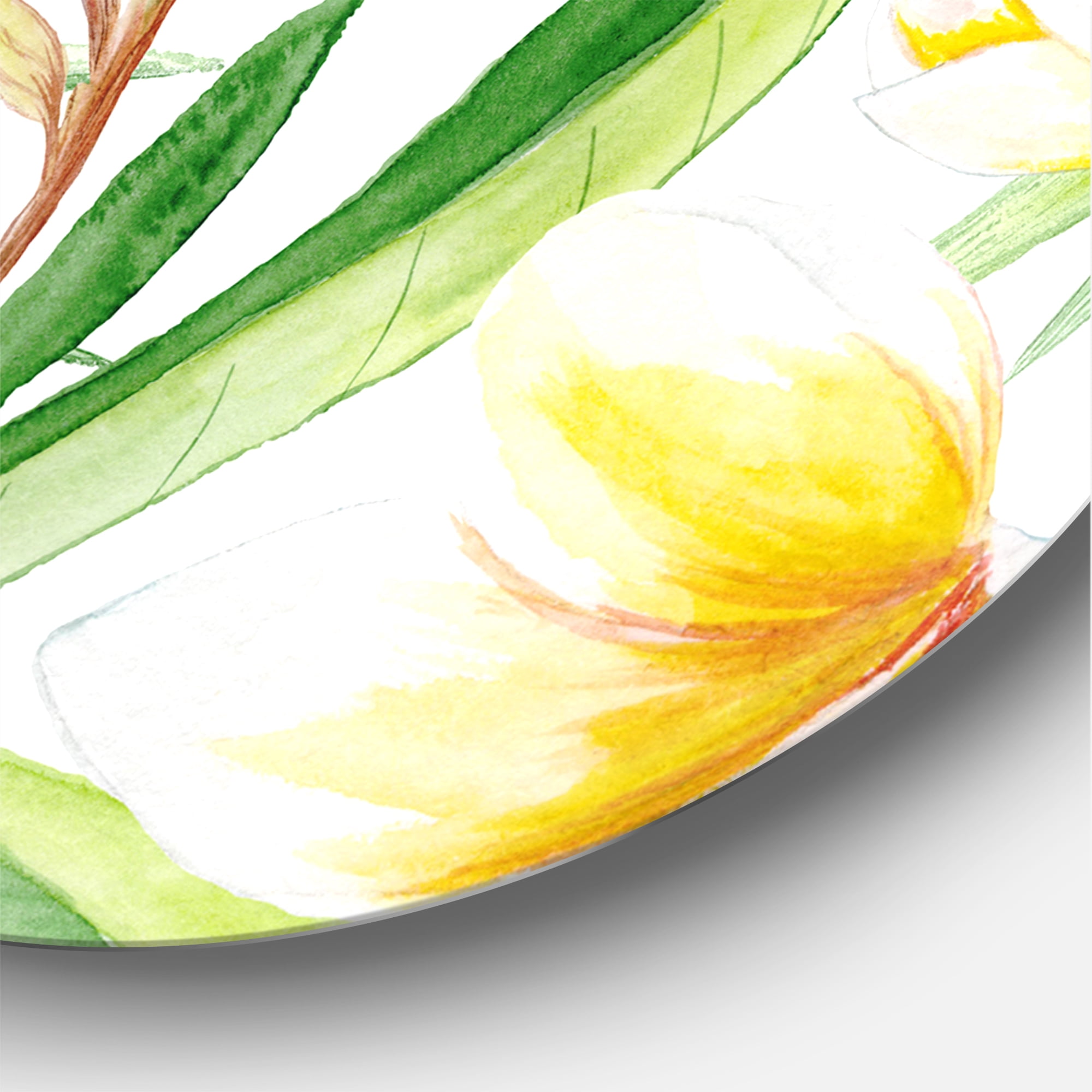 Designart 'Yellow Flowers and Tropical Foliage X' Traditional Circle Metal Wall Art 36x36 - Disc of 36