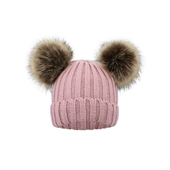 Kids Pom Pom Hat Fleece Girls Winter Beanie Hat Kids Beanie Hat, Pink