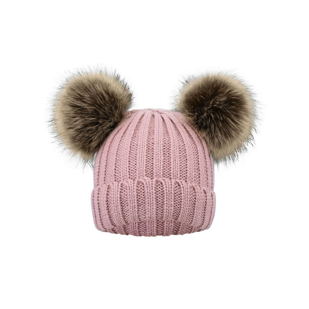 Kids Pom Pom Hat Fleece Girls Winter Beanie Hat Kids Beanie Hat, Pink ...