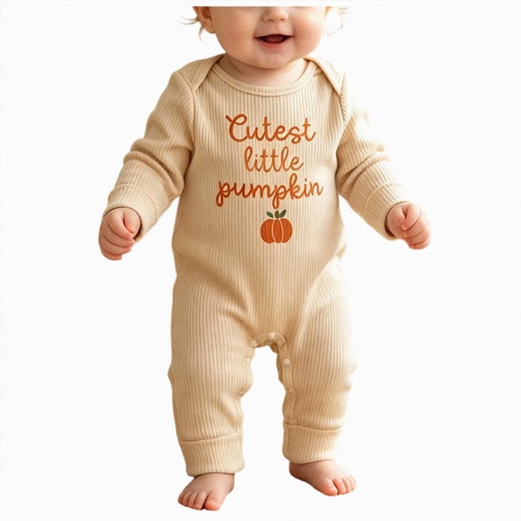 3-6 Months Infant Jumpsuit Baby Girl Outfit Cutest Pumpkin Long Sleeve Romper Jumpsuit Girl Outfits Clothes,Beige Jumpsuit One-Piece Jumpsuit