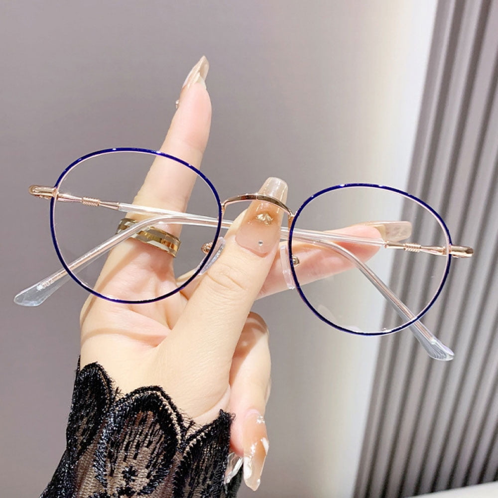 Women Round Reading Glasses Metal Blue Light Blocking Readers Blue Presbyopic Glasses Eyeglass Frame