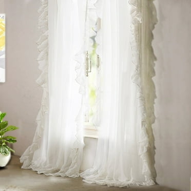 DrfitAway 2 panels-Sophie Sheer Voile Window Curtains, Ruffle edge, Rod Pocket, each 52"x84",Off White