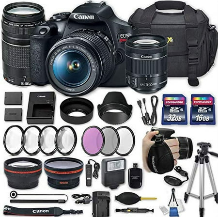 Canon EOS Rebel T7 DSLR Kit: EF-S 18-55mm F/3.5-5.6 IS II EF 75-300mm F/4-5.6 III Lenses 2 Memory Cards 50 Tripod & Extra Lenses - New Wi-Fi Enabled (25pc Bundle) (International Version)