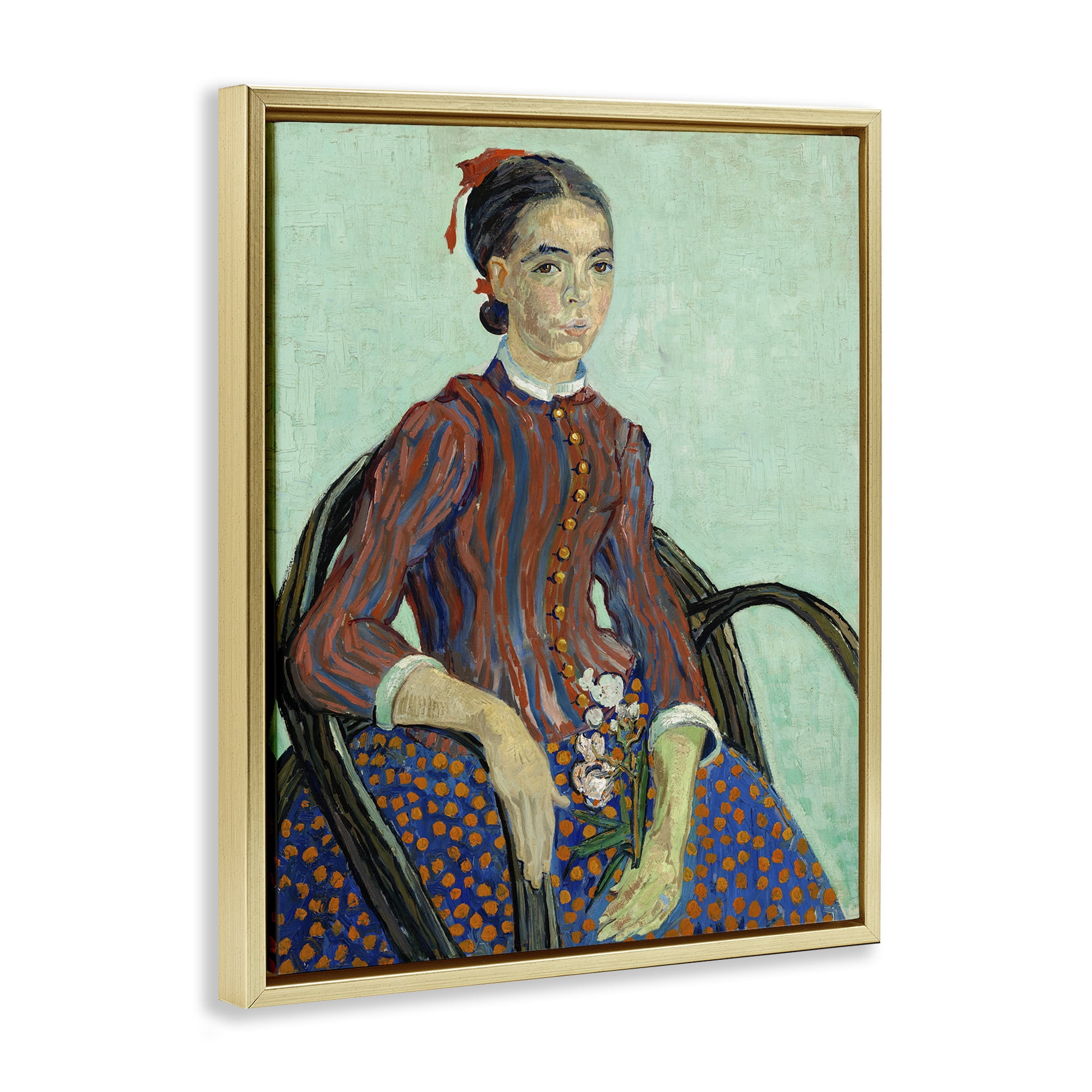 Stupell Industries Van Gogh Lady Mousme People Painting Gold Floater Framed Canvas Art Print Wall Art, 25 x 31