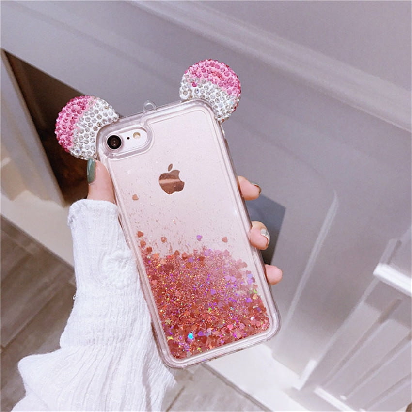 LAPOPNUT Bling Case for iPhone 6 Plus iPhone 6S Plus Rose Gold Case Luxury Crystal Rhinestone Soft Rubber Bumper Cover Glitter Diamond Mirror Makeup Case with Cute 3D Bear Shape Ring Stand Holder