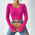 thumbnail image 5 of Womens Long Sleeve Stretch Crewneck Ribbed T-Shirt Slim Fit Casual Basic Knit Tops, 5 of 5
