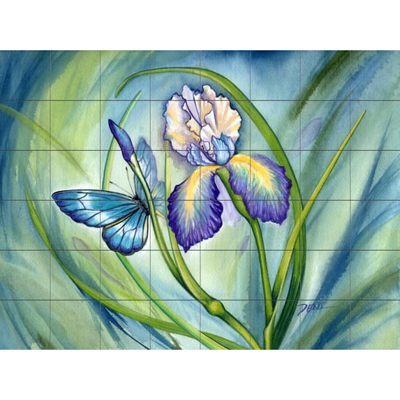 Tile Mural Kitchen Backsplash - Lovely Iris-DF - by Denise Freeman