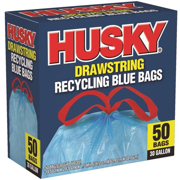Husky HK30DS050BU Trash Bag with Drawstring, 30 gal Capacity, Blue