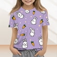 thumbnail image 2 of Girls Easter Eggs Shirts Short Sleeve Bunny Graphic Print Crew Neck Tees Kids Funny Casual Summer Tops, Light Purple 110, 2 of 5