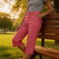 thumbnail image 4 of Dwellite Womens Wide Leg Cargo Pants Summer Hiking Capris Lightweight Ladies Casual Pant Travel with Pockets Red S, 4 of 5