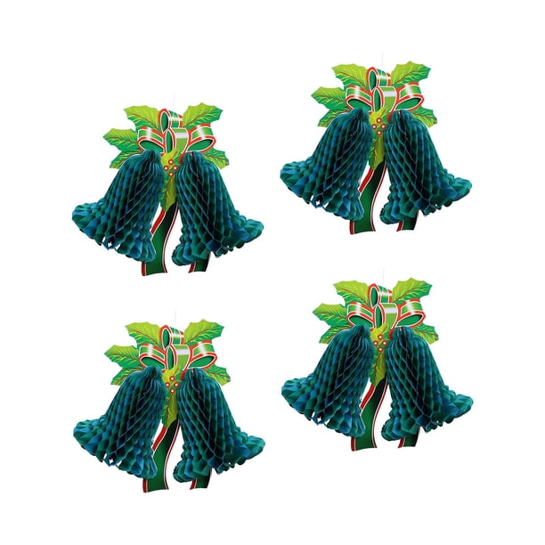 Farol de papel 3D navideño colgante de papel crepé, decoración navideña, faroles de papel Campana verde