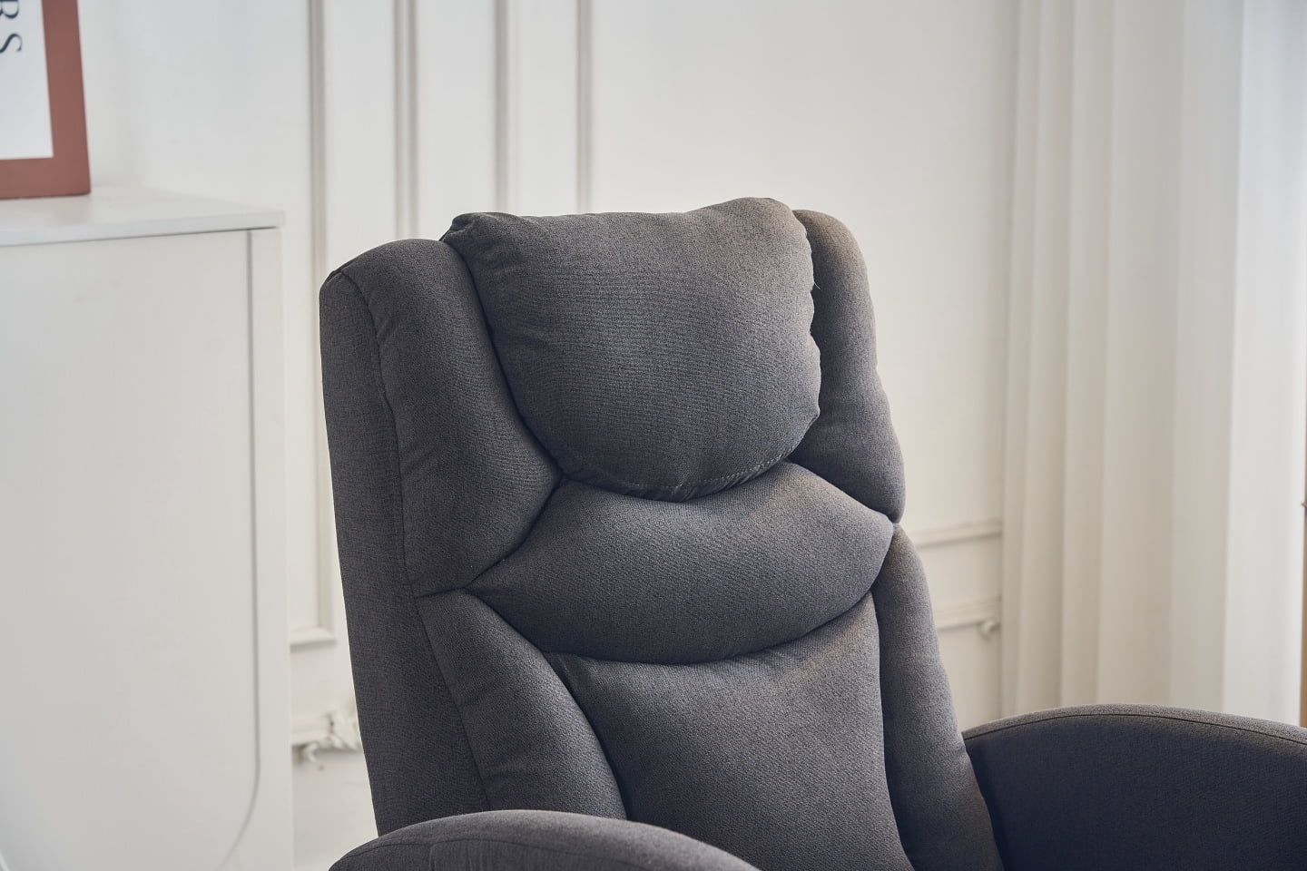Rocking Chair Nursery, Nursery Rocking Chairs with Adjustable Footrest & Side Pocket, Comfy Rocking Chairs in Teddy Fabric, Reading Arm Glider Chair for Bedroom, Living Room, Office, Dark Grey