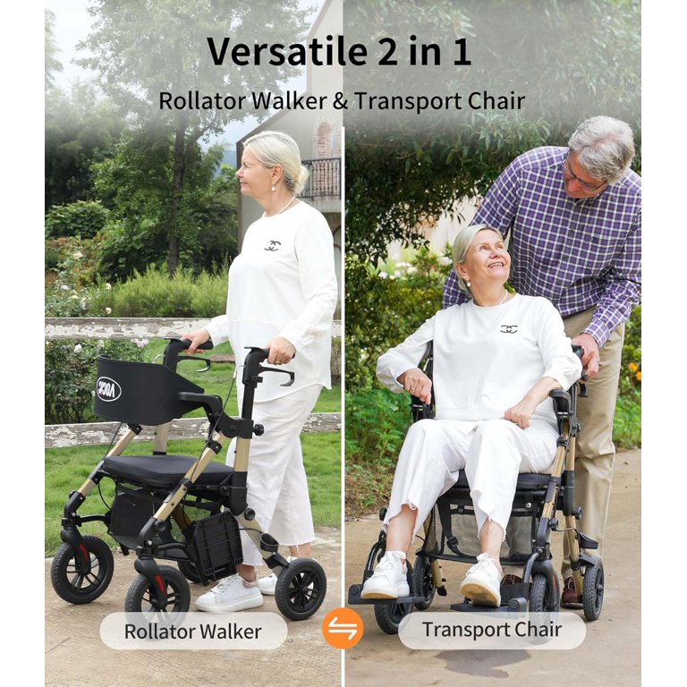 VOCIC Z51 Foldable 4-Wheel Rollator with Seat, Transport Chair