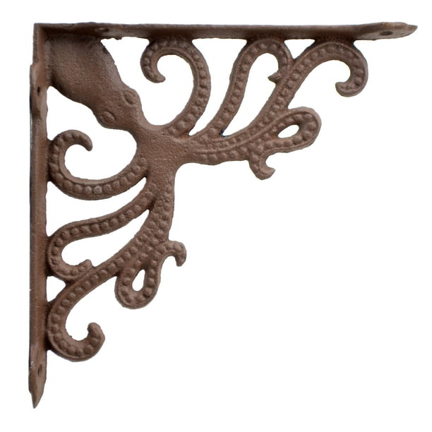 Nautical Shelf Bracket Octopus Rust Brown Cast Iron 7.75" Deep