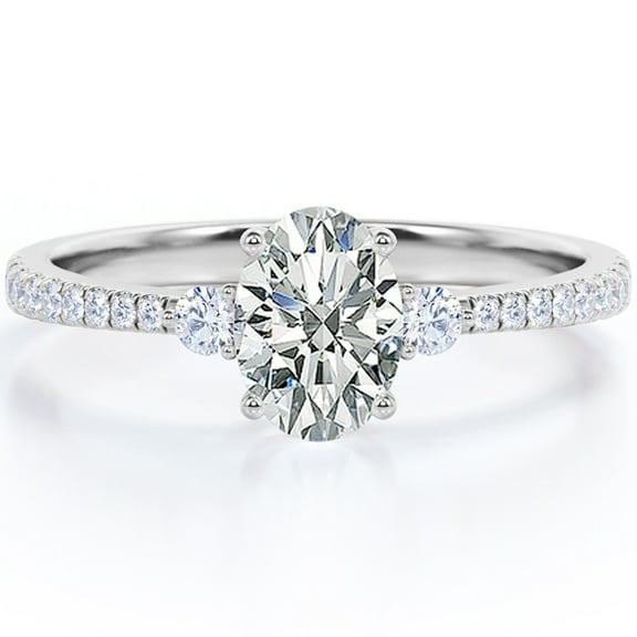 JeenMata 1.25 Carat Oval cut Moissanite and Diamond Solitaire Engagement Ring in 10k White Gold