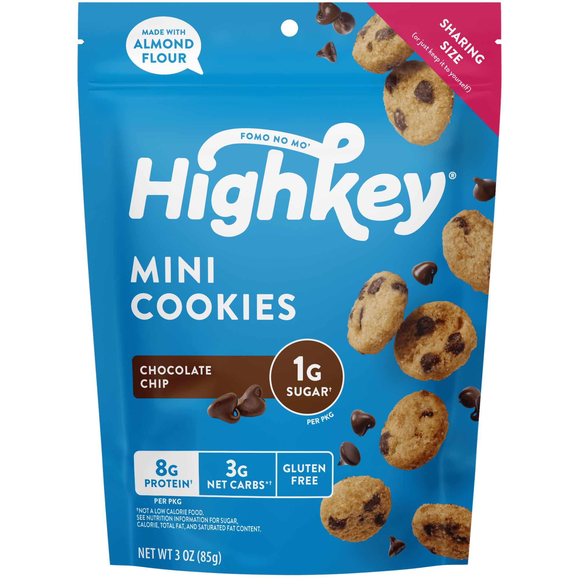 HighKey Sugar Free Cookie, Low Carb Keto Snack, Gluten-Free Chocolate Chip, 3oz