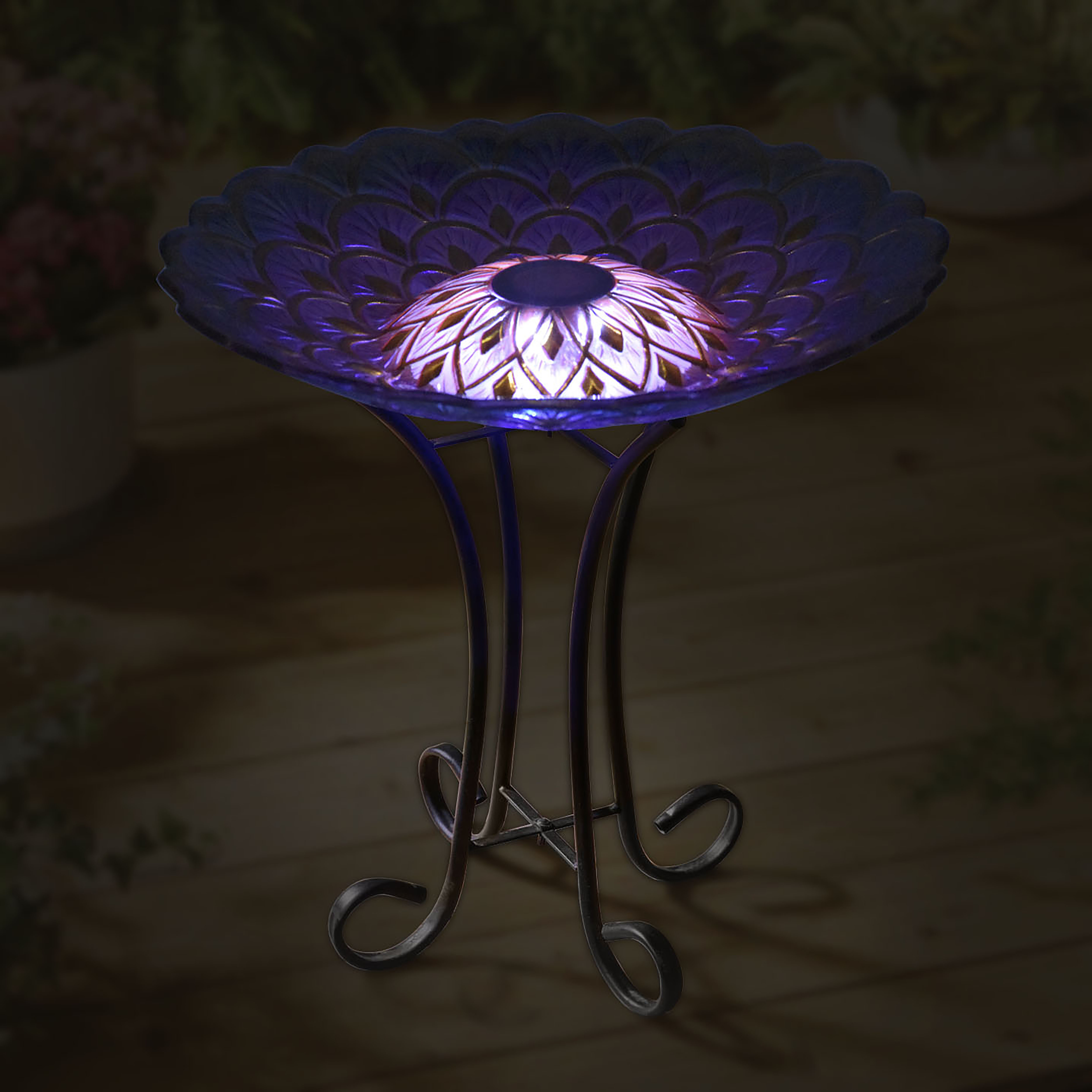 Hi-Line Gift 78415-H Solar Floral Glass Bird Bath with Stand - image 4 of 5
