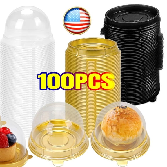 100 Pack Mini Cupcake Containers, Clear Plastic Small Cake Boxes with Dome Lids Mini Cupcake Boxes, Dome Muffin Single Container for Cookies Cheesecake Moon cake Desserts