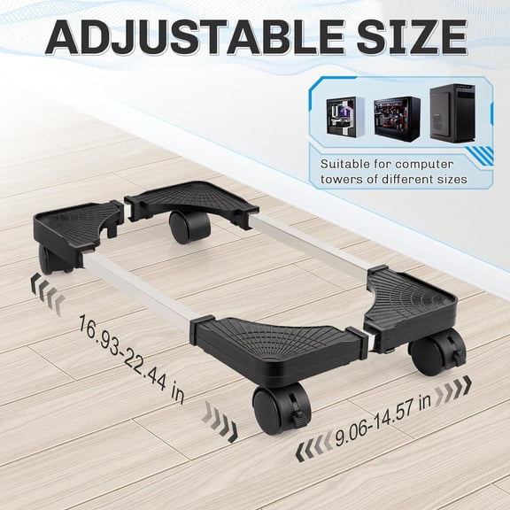 Adjustable Mobile PC Tower Stand with Wheels under Desk CPU Holder Adjustable Stable Mobile Computer Host Stand for Home Office