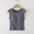 thumbnail image 2 of Women's Padded Tank Top with Built-in Bra and Wide Straps Featuring Round Neck Cropped Design Gray M, 2 of 8