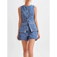 thumbnail image 5 of Women's Denim 2 Piece Set Casual Business Sleeveless Jean Blazer Vest Tops and Shorts Outfit Tracksuits, 5 of 7