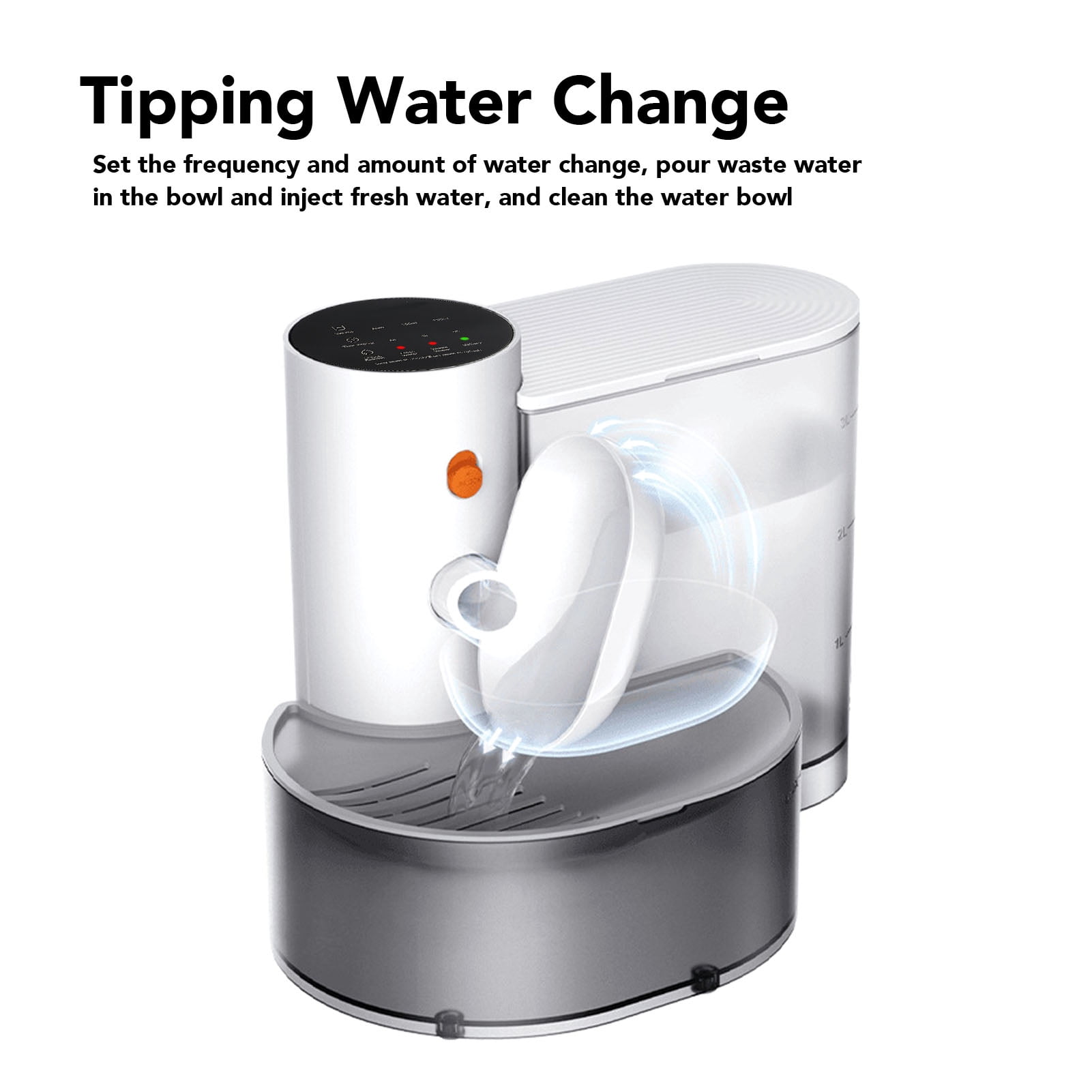 YAHHU Smart Cat Water Dispenser 3L Water Tank Self Refill Tipping Rechargeable Automatic Pet Water Bowl Cat Waterer Fluid Fountain System With Built-in 2000mAh Battery Included