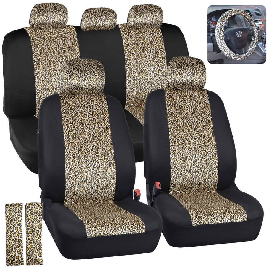 BDK Zebra Print Car Seat Covers Two Tone Zebra Accent on Black, 9pc
