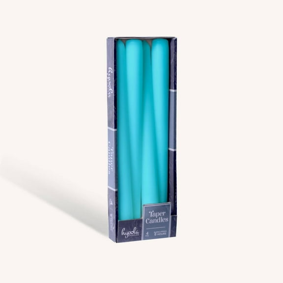 Hyoola 12" Turquoise Green Dripless European Made Taper Candles, Unscented Paraffin Wax with Cotton Wicks, 4-Pack