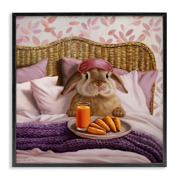 Stupell Industries Hoppy Meal Bunny in Bed Black Framed Giclee Art, design by Lucia Heffernan